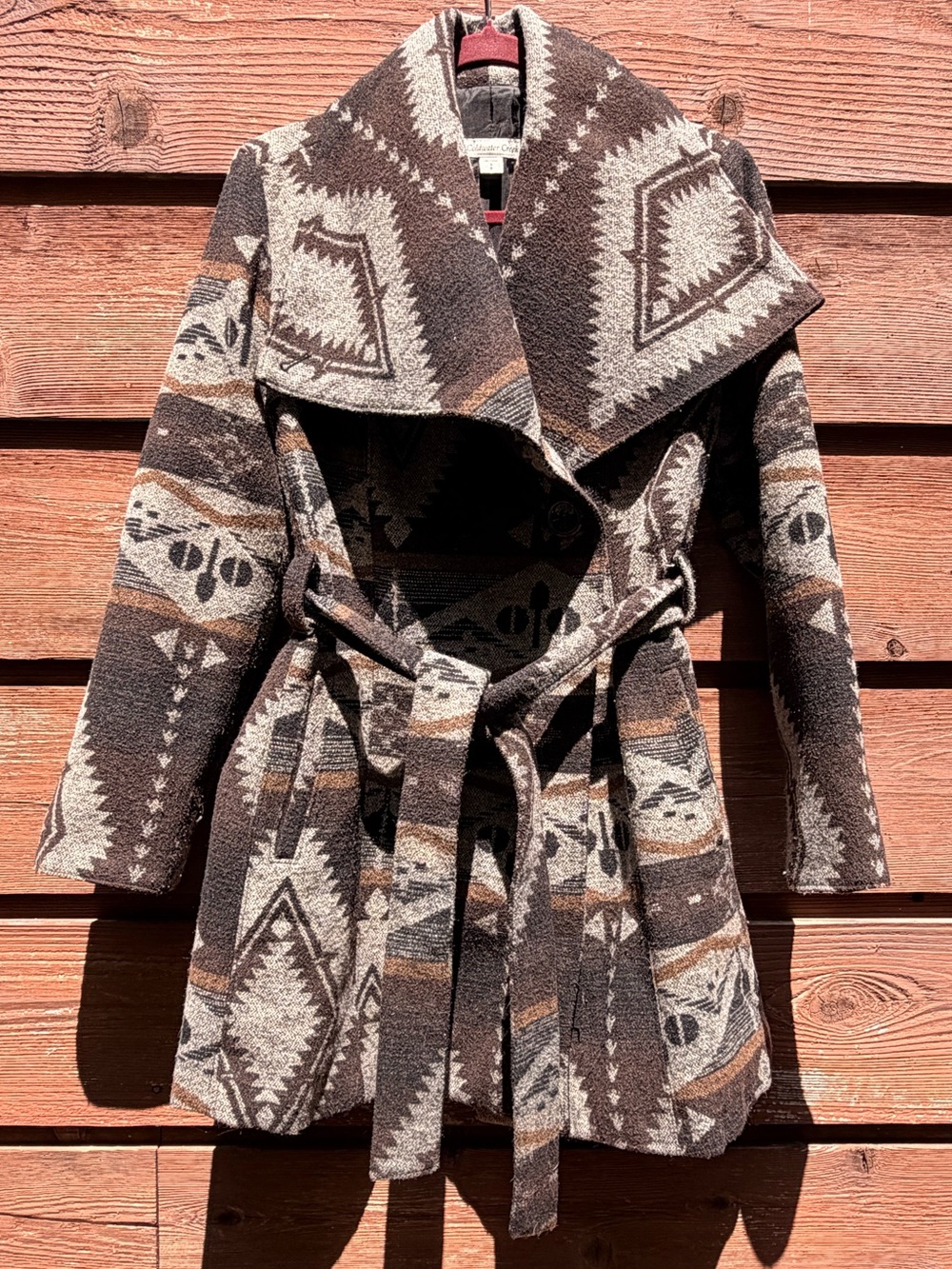 VTG Coldwater Creek Southwestern Tapestry Wrap Belted Blanket Coat Size S/8